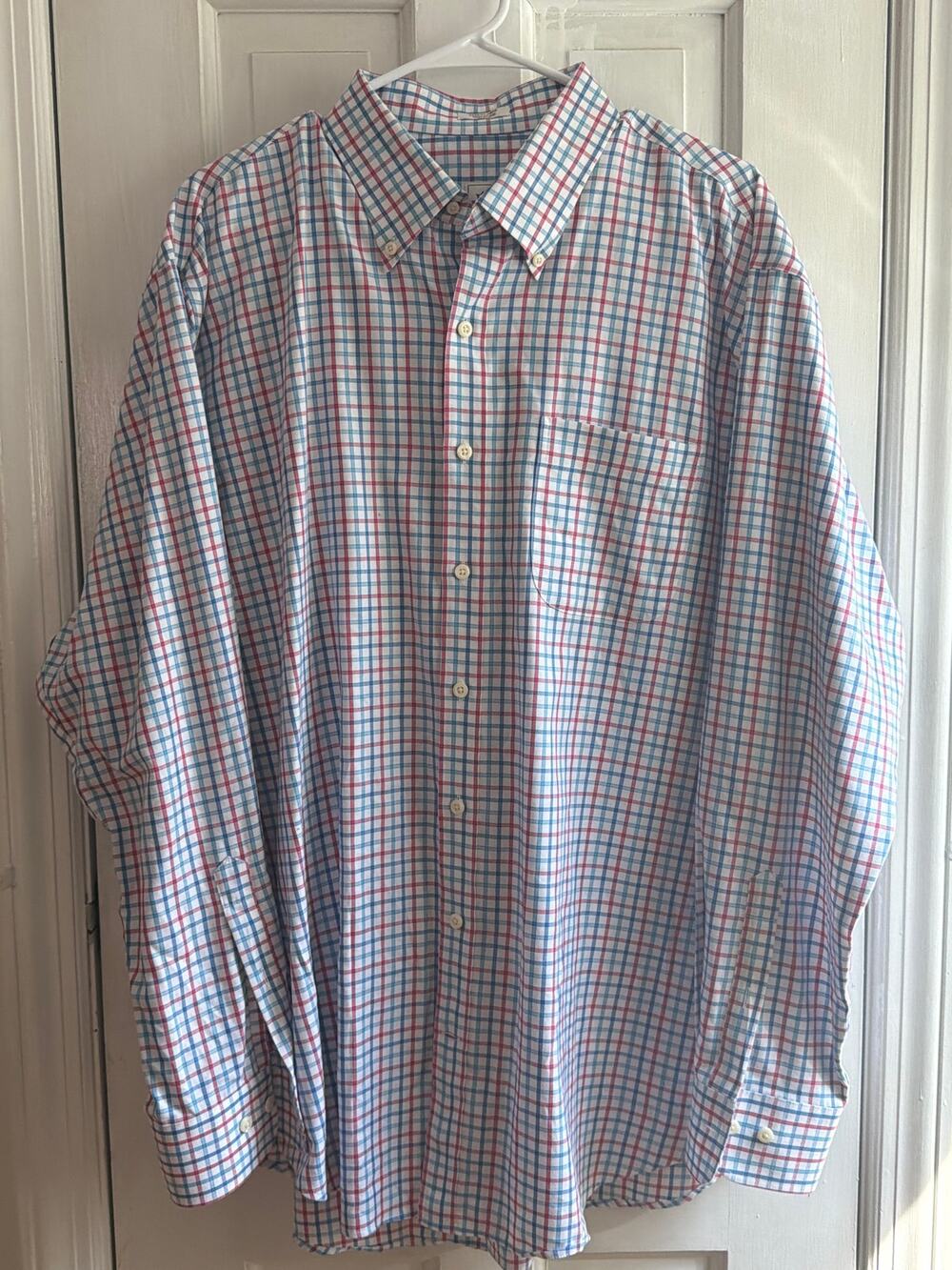 Peter Millar Shirt Mens XL Blue Pink White Geometric Pattern Casual Button Down